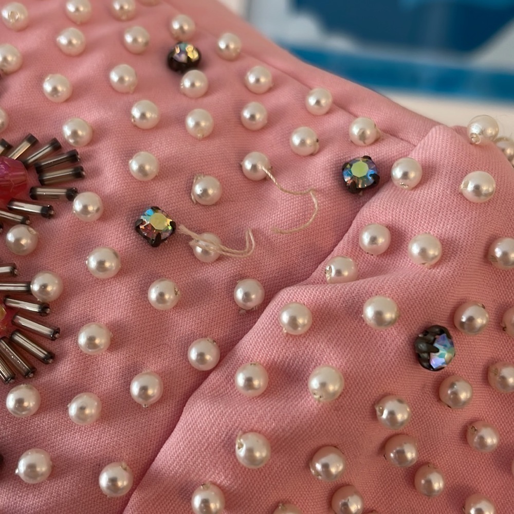 Vintage Chinese Silk Beaded Dress Pink Maxi Cheongsam Style Embellished Formal G - Picture 8 of 14